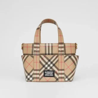 Geantă tote din pânză E-Canvas cu imprimeu Vintage Check și aplicație cu logo