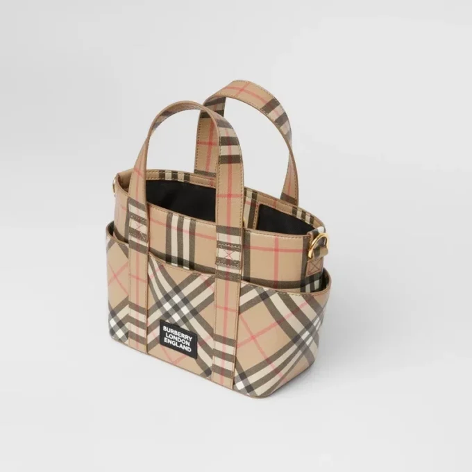 Geantă tote din pânză E-Canvas cu imprimeu Vintage Check și aplicație cu logo Geantă tote din pânză E-Canvas cu imprimeu Vintage Check și aplicație cu logo