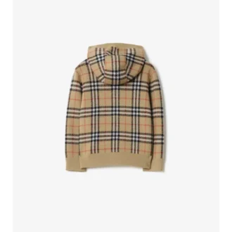 Hanorac cu glugă și fermoar din lână în carouri