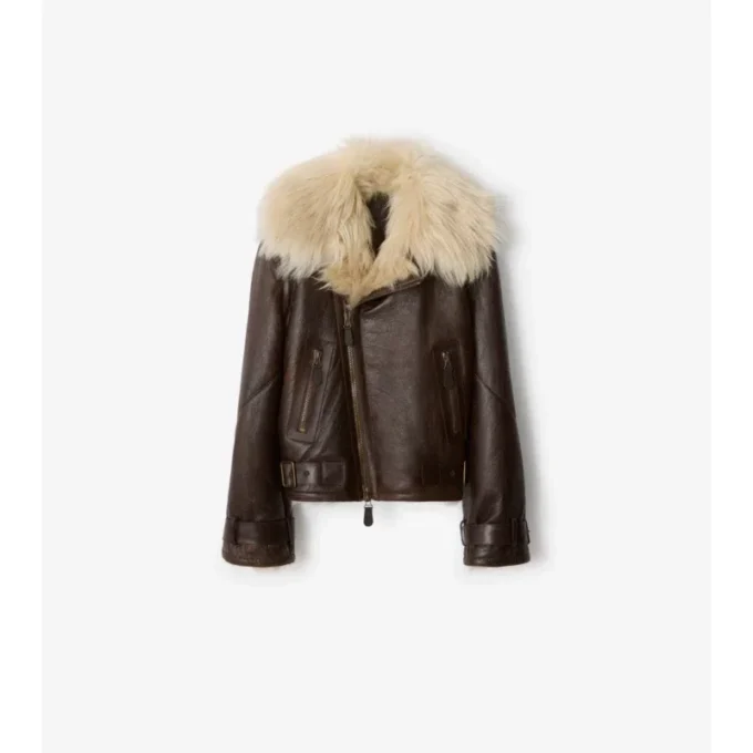 Jachetă aviator scurtă din piele de oaie Jachetă aviator scurtă din piele de oaie