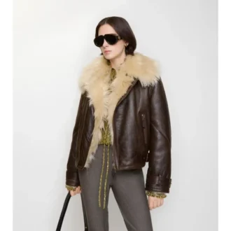 Jachetă aviator scurtă din piele de oaie