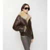 Jachetă aviator scurtă din piele de oaie Jachetă aviator scurtă din piele de oaie