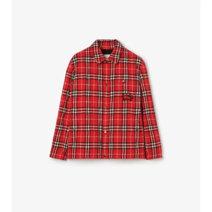 Jachetă din flanelă de lână matlasată cu model în carouri
