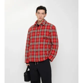 Jachetă din flanelă de lână matlasată cu model în carouri