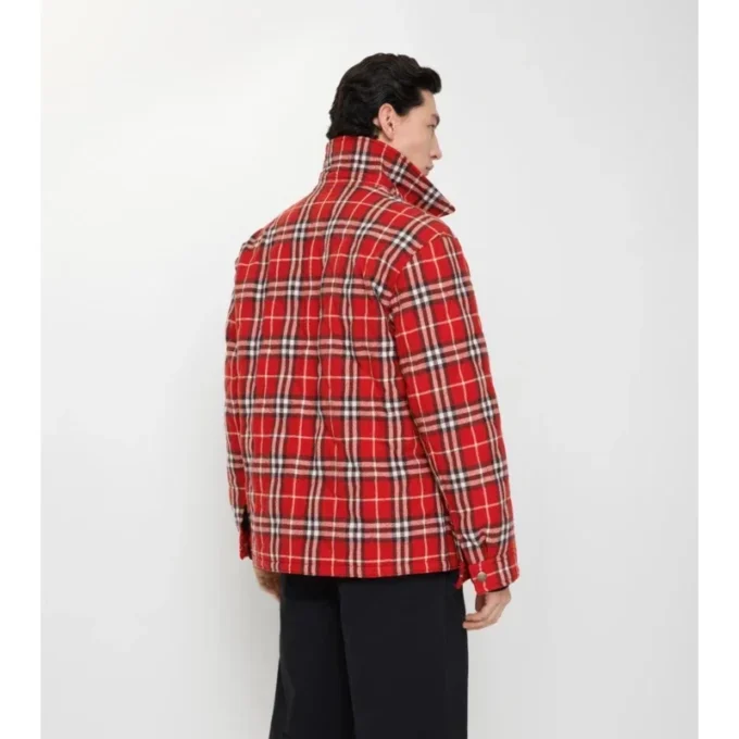 Jachetă din flanelă de lână matlasată cu model în carouri