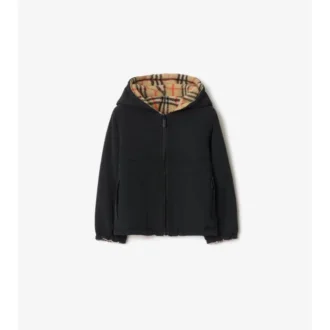 Jachetă reversibilă cu glugă din fleece cu imprimeu în carouri