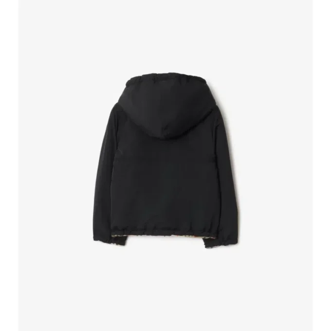 Jachetă reversibilă cu glugă din fleece cu imprimeu în carouri Jachetă reversibilă cu glugă din fleece cu imprimeu în carouri