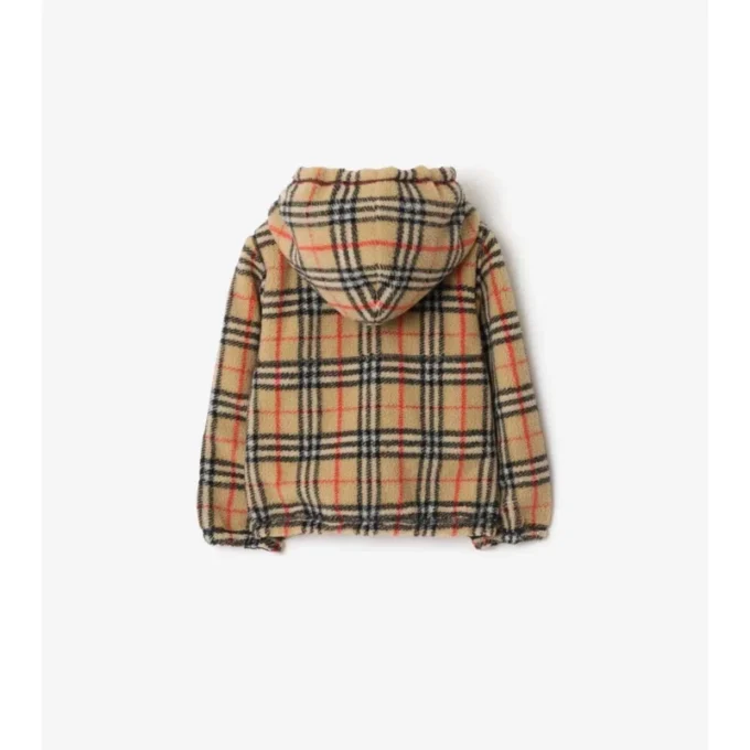 Jachetă reversibilă cu glugă din fleece cu imprimeu în carouri Jachetă reversibilă cu glugă din fleece cu imprimeu în carouri