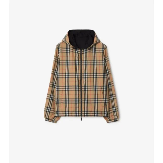 Jachetă reversibilă cu glugă și model în carouri Jachetă reversibilă cu glugă și model în carouri