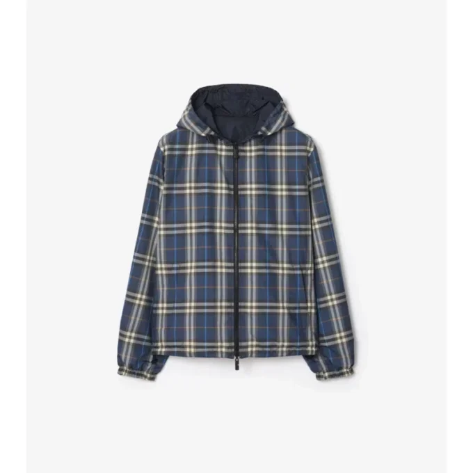 Jachetă reversibilă cu glugă și model în carouri Jachetă reversibilă cu glugă și model în carouri