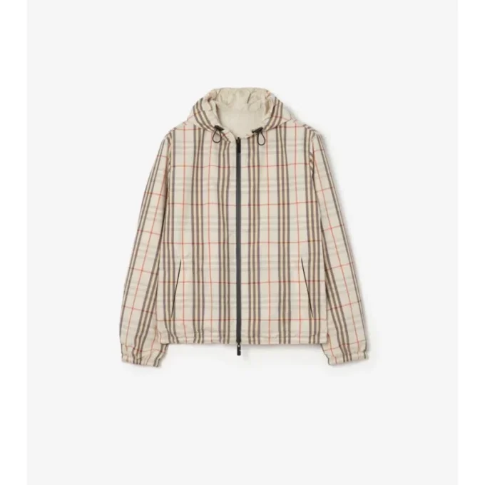 Jachetă reversibilă cu glugă și model în carouri Jachetă reversibilă cu glugă și model în carouri
