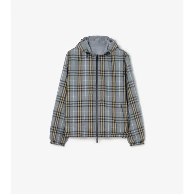 Jachetă reversibilă cu glugă și model în carouri Jachetă reversibilă cu glugă și model în carouri