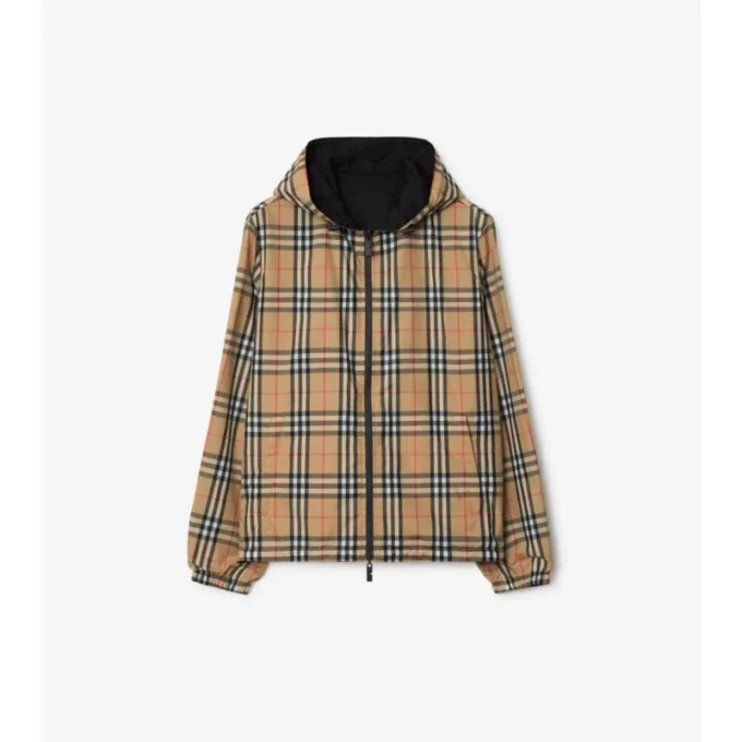 Jachetă reversibilă cu glugă și model în carouri Jachetă reversibilă cu glugă și model în carouri