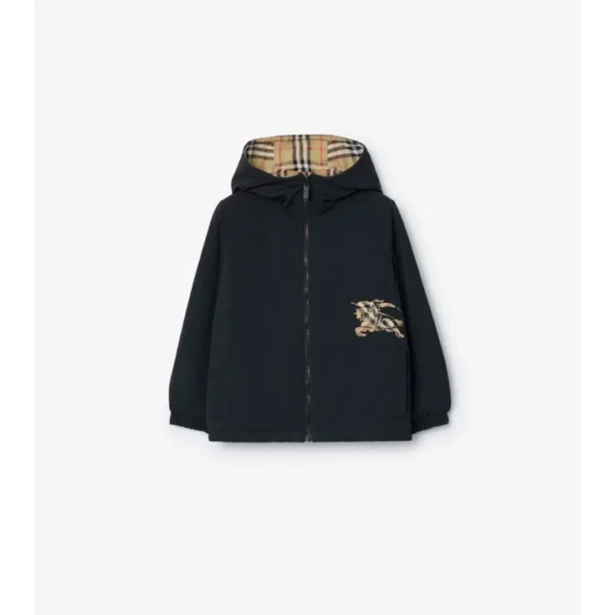 Jachetă reversibilă cu glugă și model în carouri Jachetă reversibilă cu glugă și model în carouri