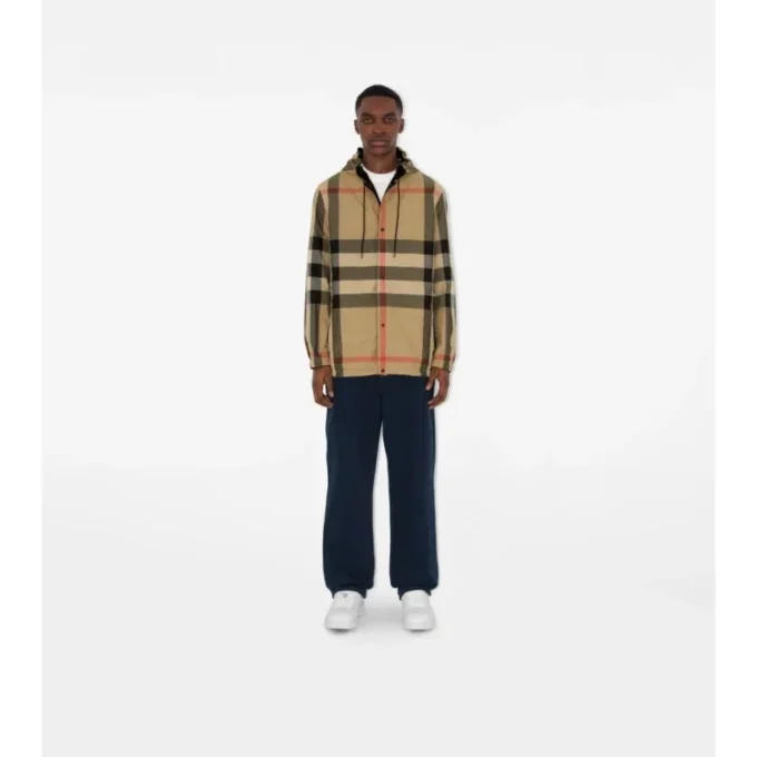 Jachetă reversibilă cu glugă și model în carouri Jachetă reversibilă cu glugă și model în carouri