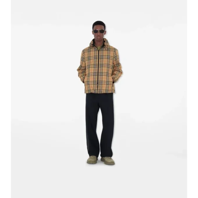 Jachetă reversibilă cu glugă și model în carouri Jachetă reversibilă cu glugă și model în carouri