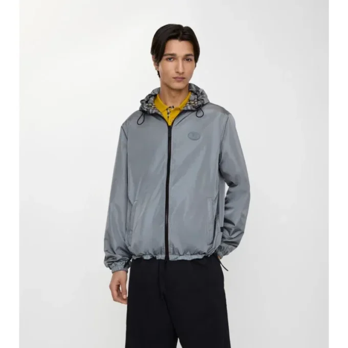 Jachetă reversibilă cu glugă și model în carouri Jachetă reversibilă cu glugă și model în carouri