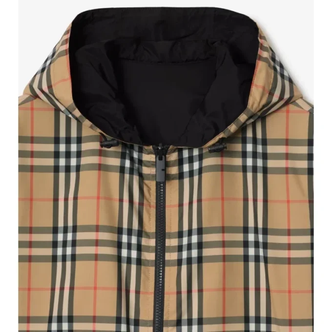 Jachetă reversibilă cu glugă și model în carouri Jachetă reversibilă cu glugă și model în carouri