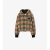 Jachetă scurtă cu glugă din fleece în carouri Jachetă scurtă cu glugă din fleece în carouri
