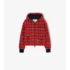Jachetă scurtă cu glugă din fleece în carouri Jachetă scurtă cu glugă din fleece în carouri