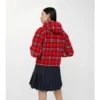 Jachetă scurtă cu glugă din fleece în carouri Jachetă scurtă cu glugă din fleece în carouri