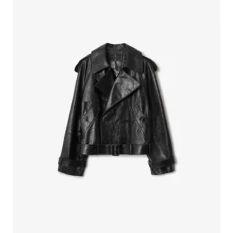 Jachetă scurtă tip trench din piele embosată Jachetă scurtă tip trench din piele embosată