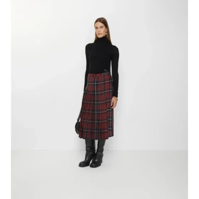 Kilt midi din amestec de lână cu model în carouri Kilt midi din amestec de lână cu model în carouri