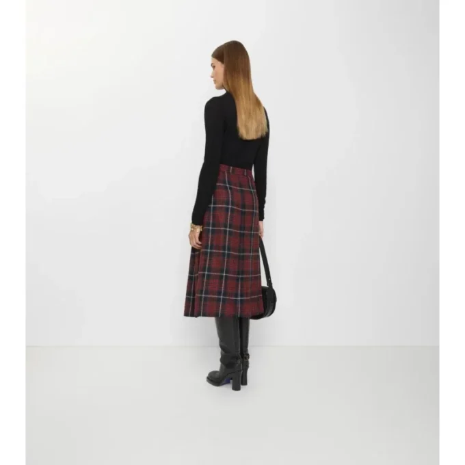 Kilt midi din amestec de lână cu model în carouri Kilt midi din amestec de lână cu model în carouri