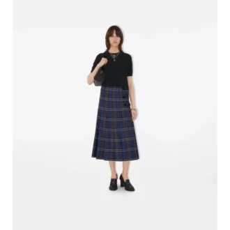 Kilt midi din lână cu model în carouri