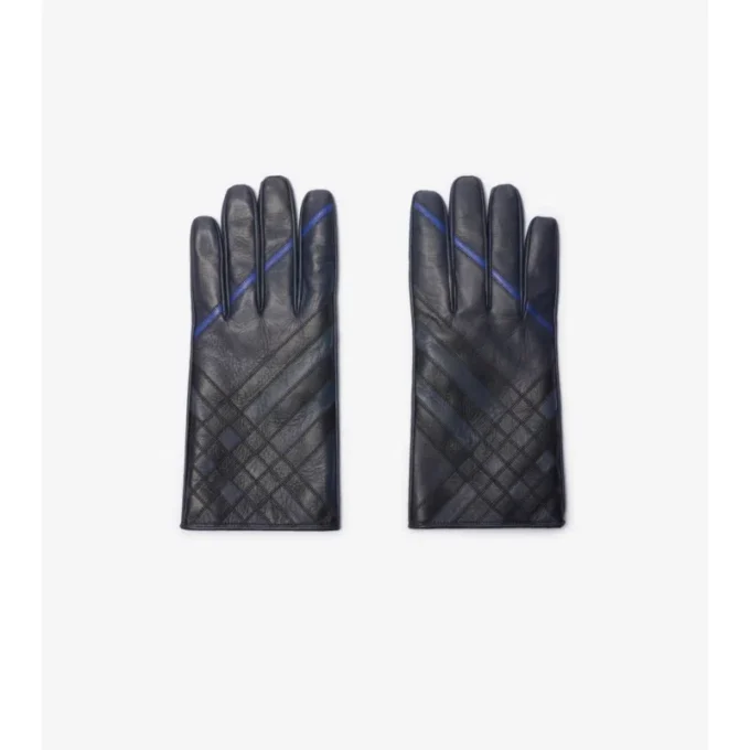 Mănuși din piele cu model intarsia Mănuși din piele cu model intarsia