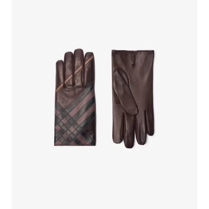Mănuși din piele cu model intarsia Mănuși din piele cu model intarsia