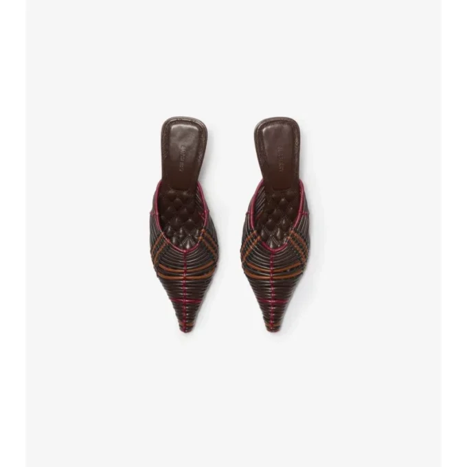 Mule din piele țesută cu model Check Cameo 