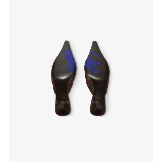 Mule din piele țesută cu model Check Cameo 