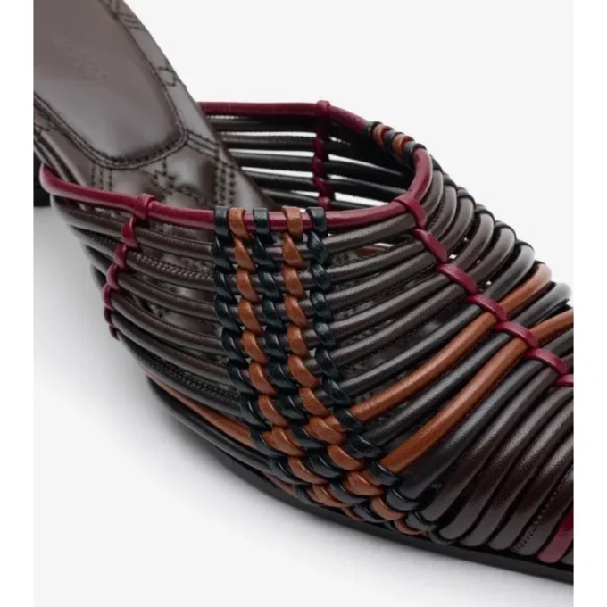 Mule din piele țesută cu model Check Cameo 