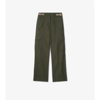 Pantaloni cargo din Gabardine cu borduri în carouri Pantaloni cargo din Gabardine cu borduri în carouri