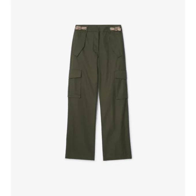 Pantaloni cargo din Gabardine cu borduri în carouri Pantaloni cargo din Gabardine cu borduri în carouri