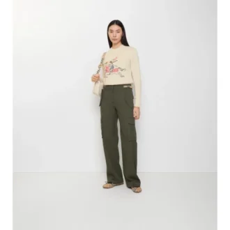 Pantaloni cargo din Gabardine cu borduri în carouri Pantaloni cargo din Gabardine cu borduri în carouri