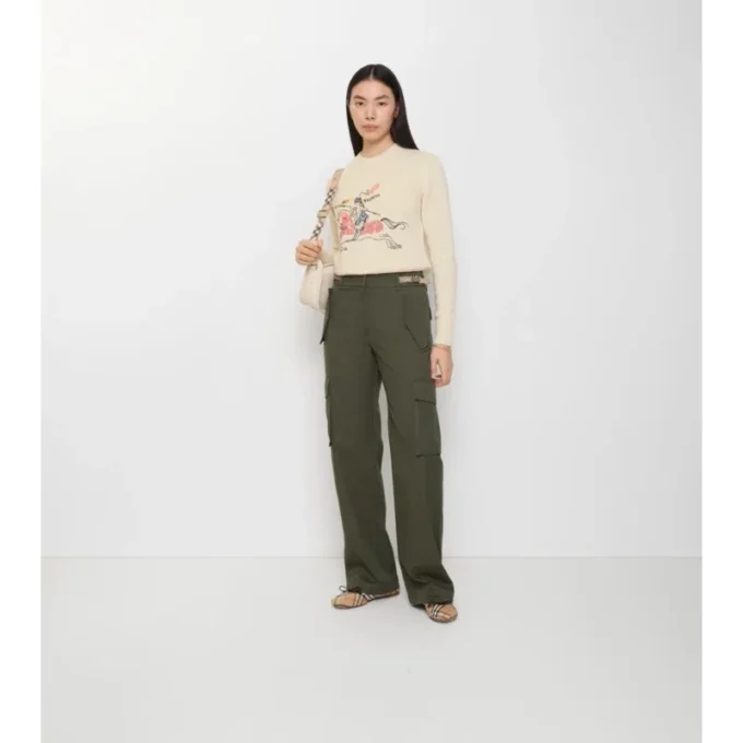Pantaloni cargo din Gabardine cu borduri în carouri Pantaloni cargo din Gabardine cu borduri în carouri
