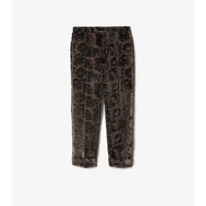 Pantaloni croiți din catifea cu model de viță de vie