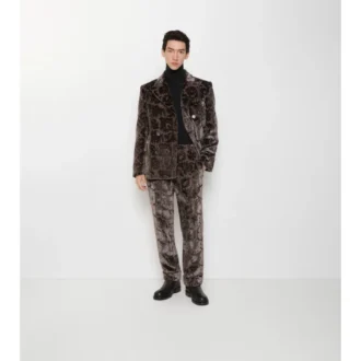 Pantaloni croiți din catifea cu model de viță de vie