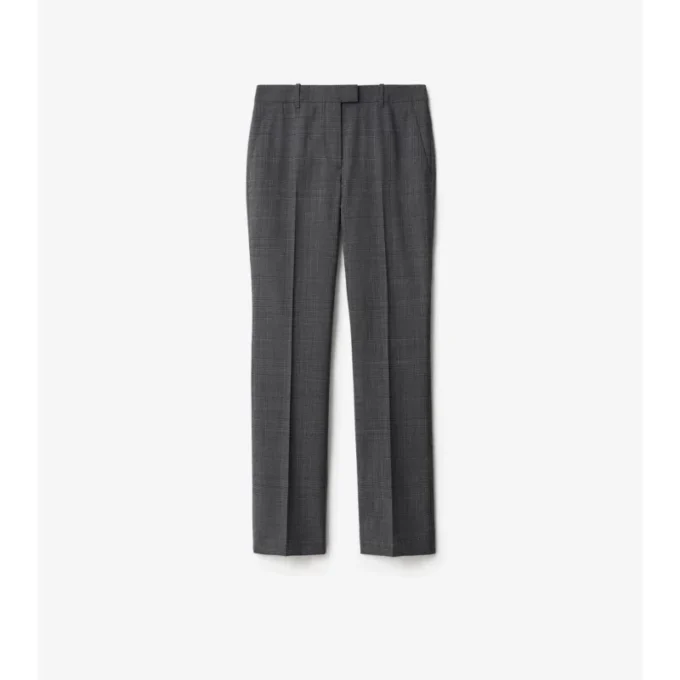 Pantaloni croiți din lână cu model în carouri Pantaloni croiți din lână cu model în carouri