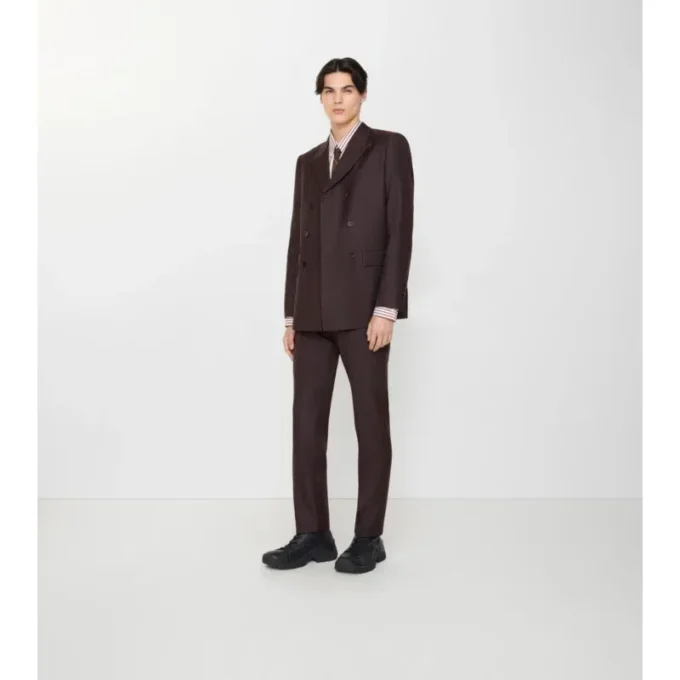 Pantaloni croiți din lână și mohair cu dungi