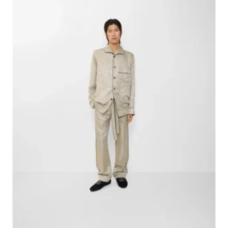 Pantaloni de pijama din mătase cu imprimeu de floarea-soarelui