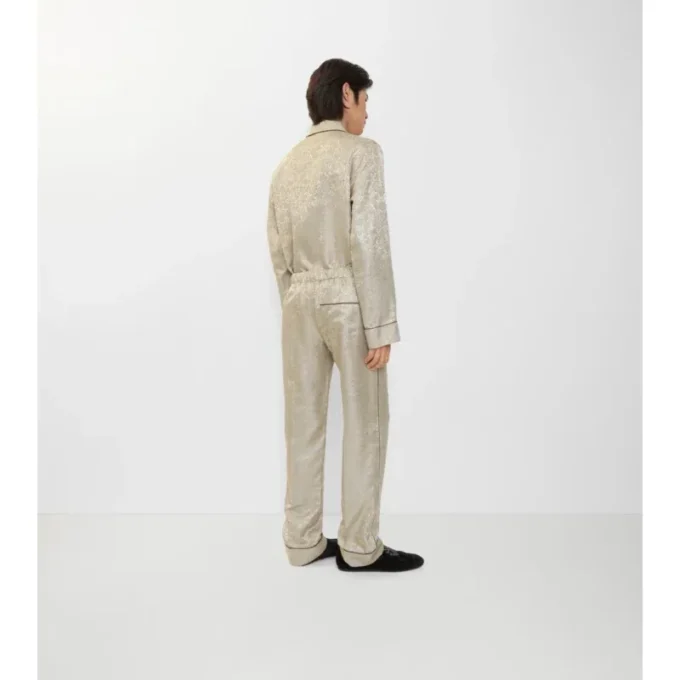 Pantaloni de pijama din mătase cu imprimeu de floarea-soarelui