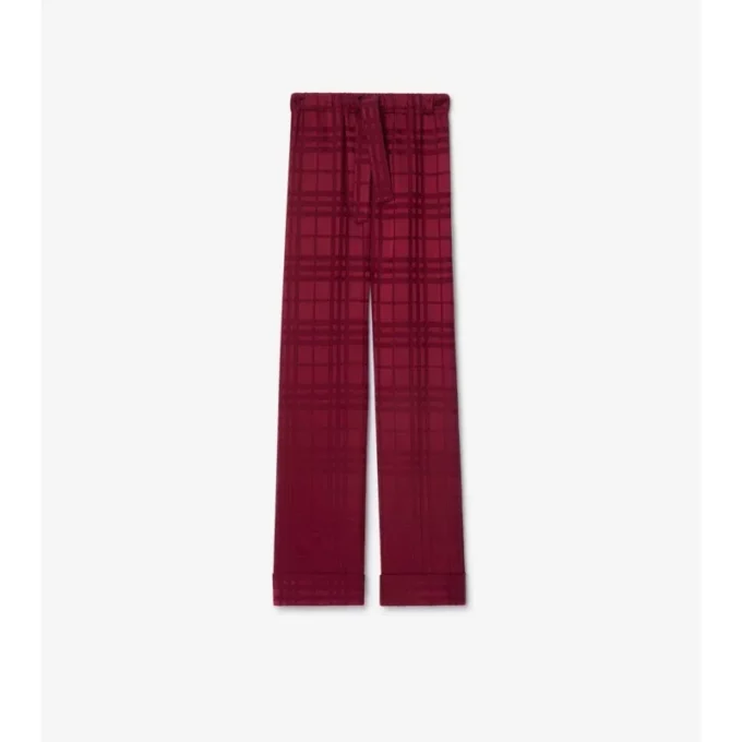 Pantaloni de pijama din mătase cu imprimeu în carouri Pantaloni de pijama din mătase cu imprimeu în carouri