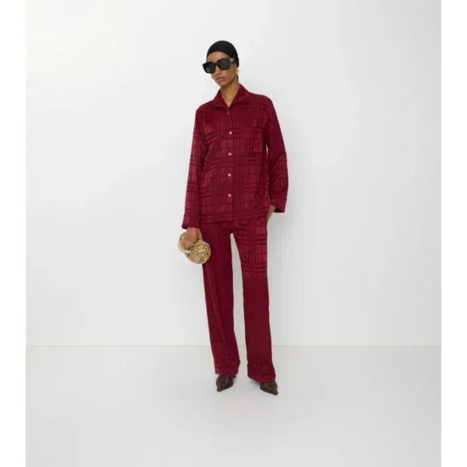 Pantaloni de pijama din mătase cu imprimeu în carouri Pantaloni de pijama din mătase cu imprimeu în carouri