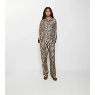 Pantaloni de pijama din mătase cu imprimeu în carouri
