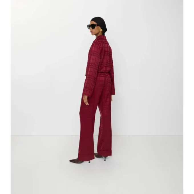 Pantaloni de pijama din mătase cu imprimeu în carouri Pantaloni de pijama din mătase cu imprimeu în carouri