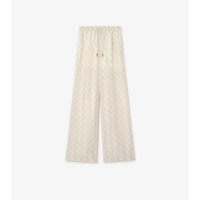 Pantaloni de pijama din mătase cu model în carouri EKD Pantaloni de pijama din mătase cu model în carouri EKD