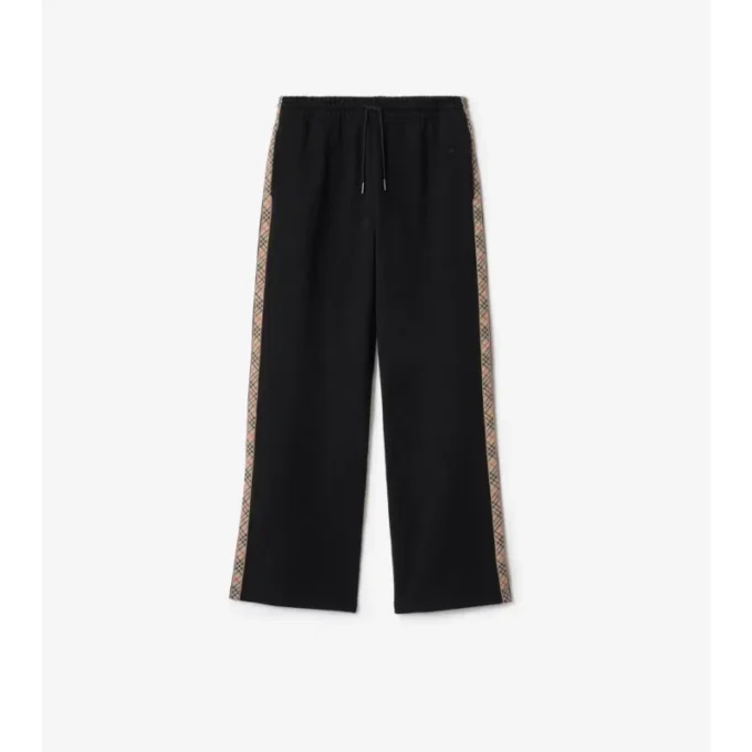 Pantaloni de trening din bumbac cu borduri în carouri Pantaloni de trening din bumbac cu borduri în carouri
